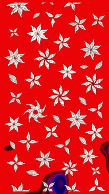 Suluboya çiçekli çiçek deseni. Raster illüstrasyonu. Kırmızı renkte güzel tekstil.