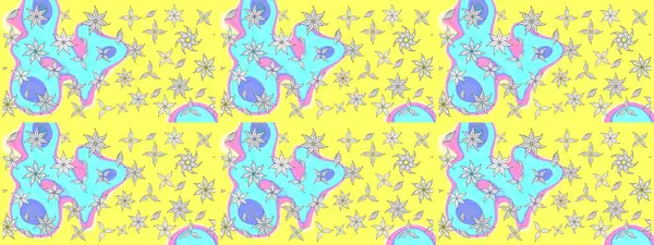 Raster illüstrasyonu. Raster illüstrasyonu. El yapımı çiçek ve bitki koleksiyonu. Eskiz tarzı sarı renkler. Şirin karalamalı çiçek deseni çiz..