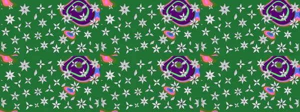 Raster illüstrasyonu. Yeşil renkli çiçekler. Çiçek desenli çizim. Raster illüstrasyonu. Asya tekstil tarzında.