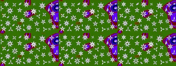 Yeşil renkli çiçekler. Raster illüstrasyonunda çiçek deseni çizimi.