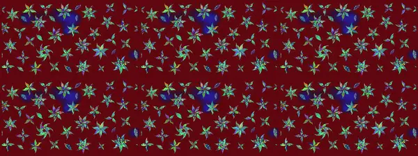 Raster illüstrasyonu. Şirin çiçekli eskiz deseni ve kırmızı renklerde yapraklar, suluboya çiçek deseni, duvar kağıdı, kart veya kumaş için fayanslı.