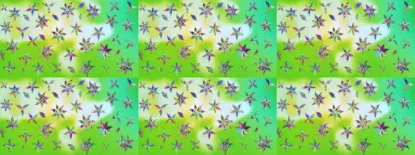 Raster illüstrasyonu. Çiçek ve yapraklı karalama şeklinde Raster çiçek deseni. Yumuşak, yeşil renkte bahar çiçekleri.