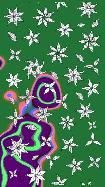 Raster illüstrasyonundaki çiçek desenli çizim. Yeşil renkli çiçekler. Renkli Bahar Teması eskiz kalıbı. Düz Çiçek Elementleri Tasarımı.