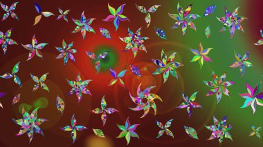 Kahverengi renkler ve parlak çiçekler üzerine soyut çizim deseni. Çiçeksel elementlerle süslenmiş zarif raster dokusu. Küçük çiçekte şirin bir çiçek deseni var..