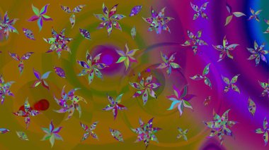 Raster illüstrasyonu. Düz Çiçek Elementleri Tasarımı. Şirin çiçek elementleri. Taslak desenli, modaya uygun kumaş deseni. Renkli Bahar Teması çizim şablonu.