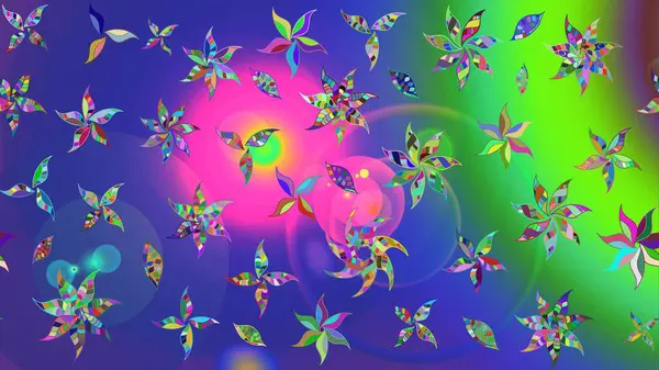 Düz Çiçek Elementleri Tasarımı. Çiçek desenli çizim. Renkli Bahar Teması eskiz kalıbı. Raster illüstrasyonu. Mavi renkli çiçekler. Asya tekstil tarzında.