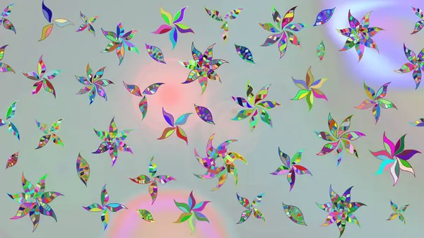 Parlak renkli fantezi çiçekleri, yapraklar, gri renkli tomurcuklar. Suluboya el çizimi elementli çiçek çizimi deseni.