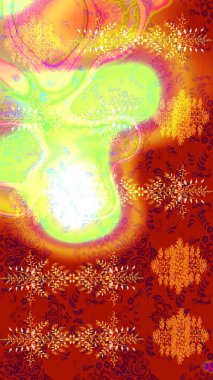 Kırmızı, turuncu ve sarı renkte çiçekler. Raster illüstrasyonunda çiçek deseni çizimi.