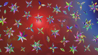 Düz Çiçek Elementleri Tasarımı. Renkli Bahar Teması eskiz kalıbı. Parlak arkaplan eskiz desenli çiçekli fantezi tasarımı.