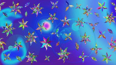 Mavi renkte etnik çiçeklerle süslenmiş zarif bir eskiz. Raster Çiçek İllüstrasyon Şirin Tekstil.