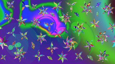 Raster illüstrasyonu. Tropik çiçek desenleri. Yeşil renkte çiçekler.