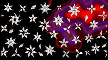 Gömlek, arka plan modelini çiz. Tropik çiçekler. Siyah renkte çiçekler.