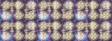 Raster illüstrasyonu. Noel ve yeni yıl moda baskıları için tatil tasarımı. Renkler. Tarafsız, gri ve mor kar taneleri. Kar tanelerinin soyut arkaplanlı Noel deseni.