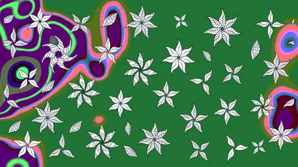 3D çiçekler, eskiz. Raster illüstrasyonu. Yeşil renklerde.