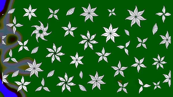 Raster illüstrasyonundaki çiçek desenli çizim. Suluboya tarzında yeşil renkte çiçekler.