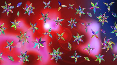 Çiçekli karalama şeklinde Raster çiçek deseni. Yumuşak, bahar çiçekli arka plan. Kırmızı renkte çiçekler.