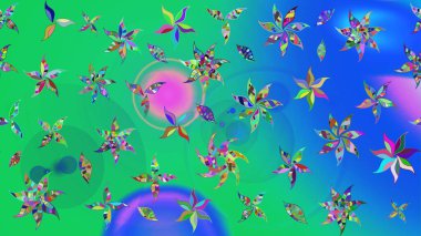 Tropik çiçek desenleri. Raster illüstrasyonu. Yeşil renkte çiçekler.