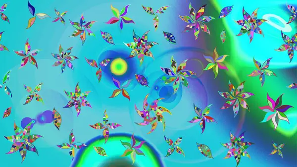 Nakış desenli çiçek deseni. Renkli grunge, soyut arkaplanı kolomavi çiçeklerle süslüyor. İzler, kumaş, duvar kağıtları, tekstil için raster dokusu.