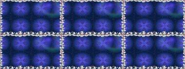 Kumaş desenli papatya çiçeği detayı. Mavi renkte çiçekler.