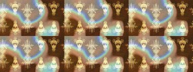 Renkler. Raster illüstrasyonu. Noel ve yeni yıl moda baskıları için tatil tasarımı. Bej, kahverengi ve nötr kar taneleri. Kar tanelerinin soyut arkaplanlı Noel deseni.