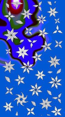 Mavi çiçekli eskiz deseni, suluboya çiçek deseni, sevimli çiçek, duvar kağıdı, kart ya da kumaş için fayanslı. Raster - stok.