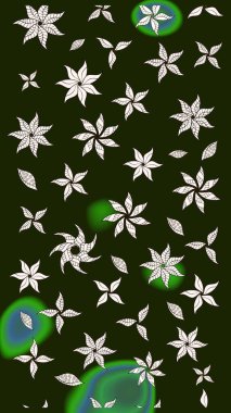 Gri renkli çiçekler. Raster illüstrasyonu. Çiçek desenli çizim. Raster illüstrasyonu. Asya tekstil tarzında.