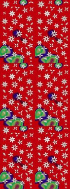 Eski usul. Raster illüstrasyonu. Eskiz geçmişi. Kumaş, tekstil, duvar kağıdı baskısı için. Renkli desenli eskiz deseni, kırmızı çiçekler ve dekoratif elementler.