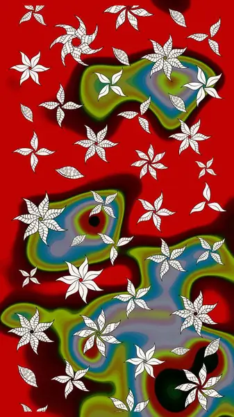 Modern çiçek arkaplanı. Halk tarzı. Moda baskıları için zarif bir şablon. Parlak renkli çiçekleri ve kırmızı yaprakları olan harika bir çiçek deseni..