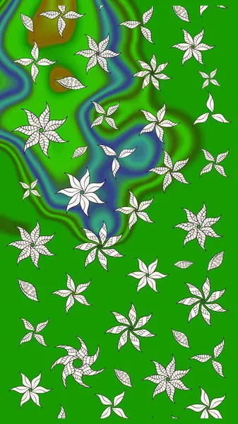 Güzel kumaş deseni. Düz Çiçek Elementleri Tasarımı. Raster Illustrasyon 'daki Çiçek Deseni' nin son moda çizimi. Renkli Yaz Teması çizim şablonu.