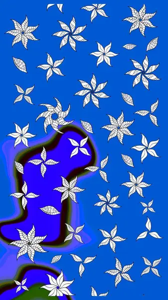 Raster çiçek desenleri çiziyor. Vadinin mavi renkli çiçekleri.