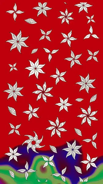 Kibarca, kırmızı renkte bahar çiçekleri. Raster illüstrasyonu. Raster çiçek desenli ve çiçekli..