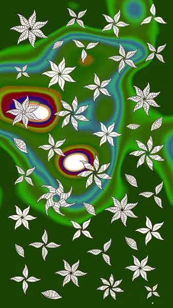 Yeşil renkli çiçekler. Çizim çiçek deseni duvar kâğıdı olarak kullanılabilir. Raster illüstrasyonu.