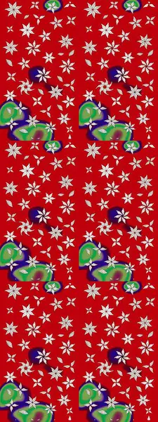 Eski usul. Raster illüstrasyonu. Eskiz geçmişi. Kumaş, tekstil, duvar kağıdı baskısı için. Renkli desenli eskiz deseni, kırmızı çiçekler ve dekoratif elementler.