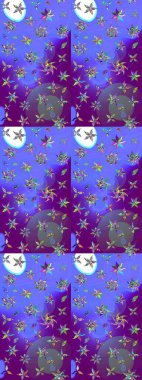 Parlak renkli çiçekleri ve mor renkli yaprakları olan harika bir çiçek deseni. Halk tarzı. Moda baskıları için zarif bir şablon. Modern çiçek arkaplanı.