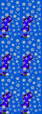 Raster illüstrasyonu. Mavi renkte karalamalı çiçek deseni çiz.