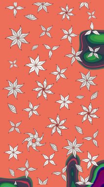 Renkli Yaz Temalı eskiz kalıbı. Düz Çiçek Elementleri Tasarımı. Turuncu renkli çiçekler. Çiçekli retro deseni çiz.