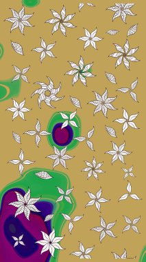 Sarı renklerde. Çiçek buketleriyle klasik bir eskiz şekli. Raster illüstrasyonu.