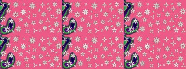 Çiçek süslemeli çizim deseni. Pembe renkli çiçekler. Raster illüstrasyonu.