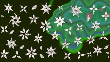 Düz Çiçek Elementleri Tasarımı. Renkli Bahar Teması eskiz kalıbı. Çiçek desenli çizim. Raster illüstrasyonu. Asya tekstil tarzında. Güzel kumaş deseni.