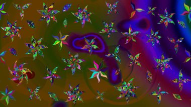 Renkli Bahar Teması eskiz kalıbı. Sevimli çiçek raster deseni. Kahverengi renkli çiçekler. Düz Çiçek Elementleri Tasarımı.