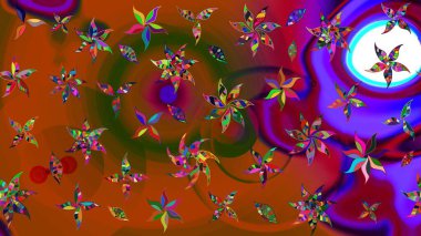 Raster illüstrasyonu. Çiçek desenli eskiz, darbeler, sıçramalar, yaz çiçekleri. Kahverengi renkte çiçekler.