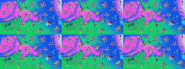 Çiçekli karalama şeklinde Raster çiçek deseni. Yumuşak, mavi renkte yaz çiçekleri. Raster illüstrasyonu.