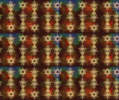 Güzel bir kış süsü. Raster kahverengi, yeşil ve kırmızı kar tanelerinden izole edilmiş. Renkli kar taneleri Raster illüstrasyonu.