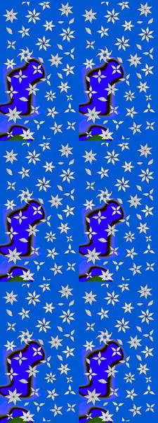 Raster illüstrasyonu. Mavi renkte karalamalı çiçek deseni çiz.