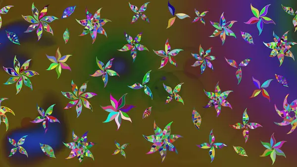 Raster illüstrasyonu. Yeşil renkli çiçekler. Çiçek desenli eskiz, vuruşlar, sıçramalar, yaz çiçekleri..