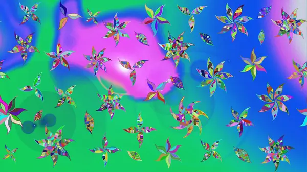 Düz Çiçek Elementleri Tasarımı. Raster illüstrasyonundaki çiçek desenli çizim. Mavi renkli çiçekler. Renkli Bahar Teması çizim şablonu.