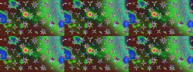 Çiçek desenli eskiz, yaz çiçekleri. Yeşil renkli çiçekler. Renkli Bahar Teması eskiz kalıbı. Düz Çiçek Elementleri Tasarımı.