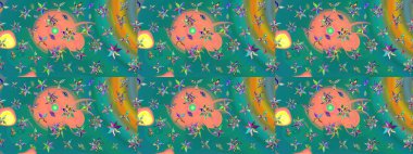 Hediye ambalaj kağıdı, tebrik kartları, posterler ve pankart tasarımı. Raster düz çiçek çizim deseni. Mavi renkte çiçekler.