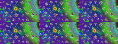 Kabile sanatı boho baskısı, klasik çiçek arkaplanı. Soyut etnik raster çizim kalıbı. Arkaplan dokusu, duvar kağıdı, yeşil renkli çiçek teması.