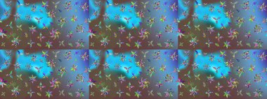 Renkli Bahar Teması eskiz kalıbı. Mavi renkli çiçekler. Raster illüstrasyonundaki çiçek desenli çizim. Düz Çiçek Elementleri Tasarımı.